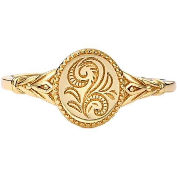🌿 Stainless Steel Leaf Flower Signet Ring | Wedding, Promise, Anniversary - Picture 1 of 3